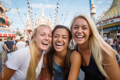 Happy young friends having fun in amusement park Prater in Vienna © Jasmina