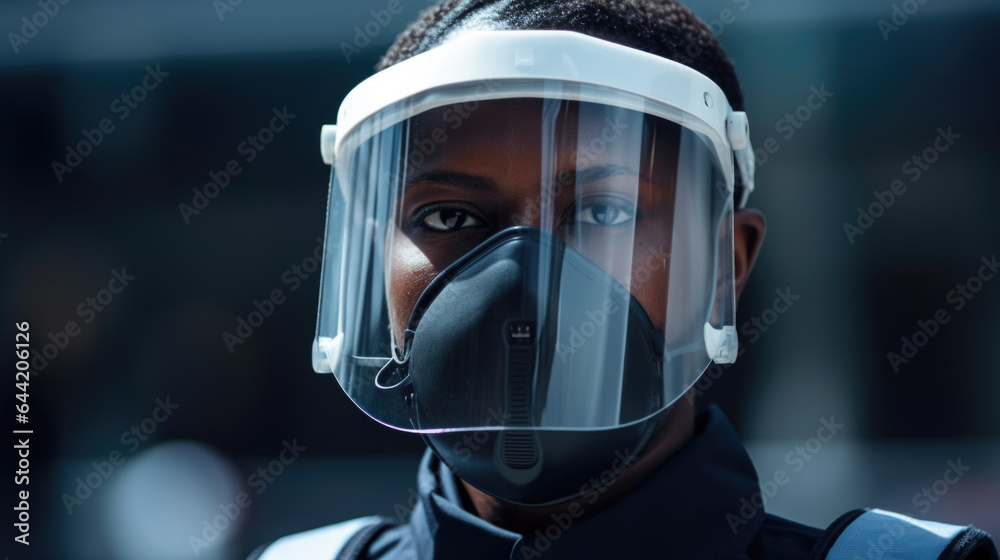 African American with Face Mask and Face Shield During Pandemic - Generative AI African American with Face Mask and Face Shield During Pandemic - Generative AI