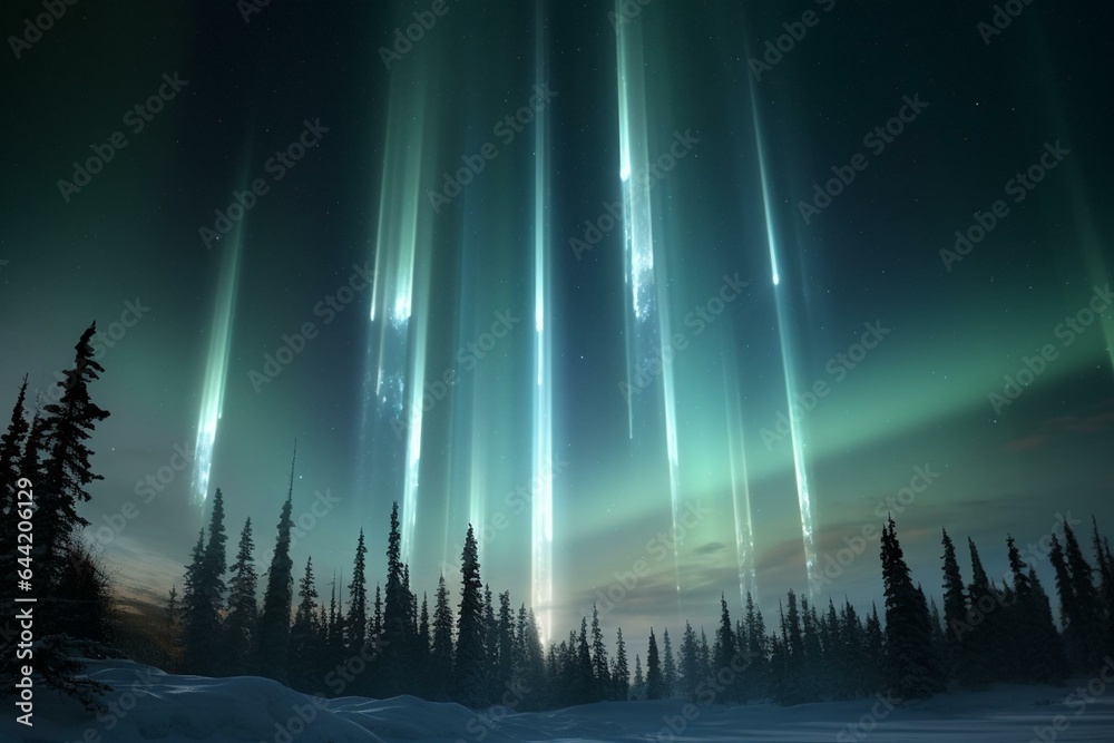 Illustration of Canada's light pillars: vertical light beams. Generative AI - obrazy, fototapety, plakaty 