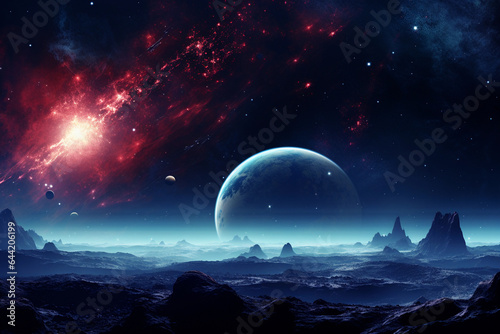 Cosmic and fantastic landscapes with planets.