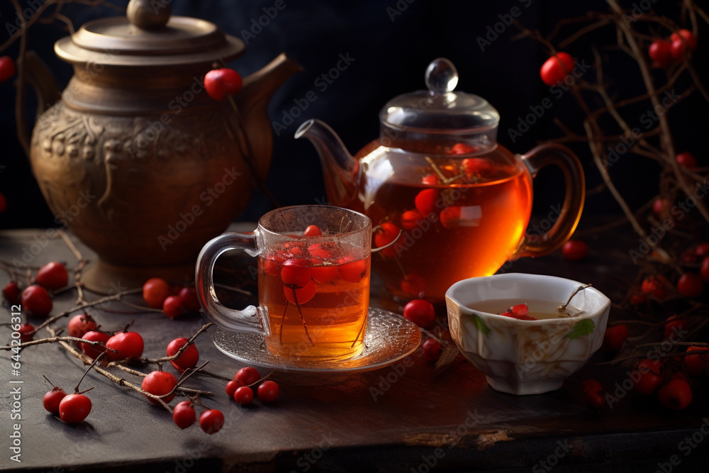 Rosehip tea in glass cups. Rosehip tea in glass cups.