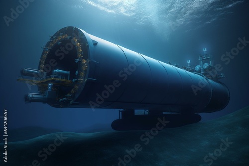 Underwater gas pipelines in 3D for Nord Stream 2 project. Generative AI photo