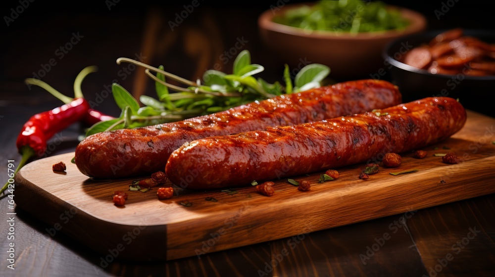 Chorizo sausage. Fresh herbs, garlic, pepper, and chili peppers are all added to the traditional Spanish chorizo sausage. traditional food.