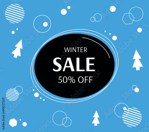 Winter sale. Information banner on the abstract geometric background.