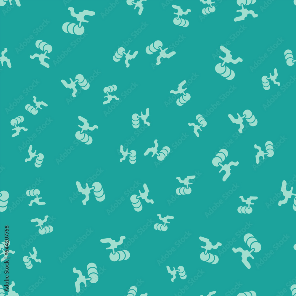Green Barrel oil leak icon isolated seamless pattern on green background. Vector