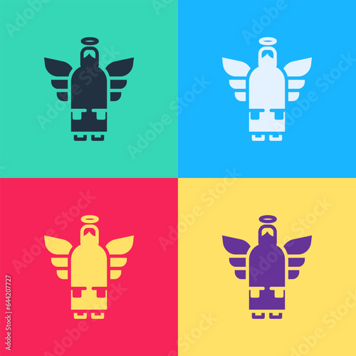 Pop art Christmas angel icon isolated on color background. Vector