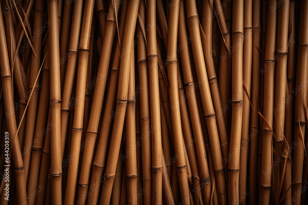 Naklejka premium Old brown tone bamboo plank fence texture. AI generated