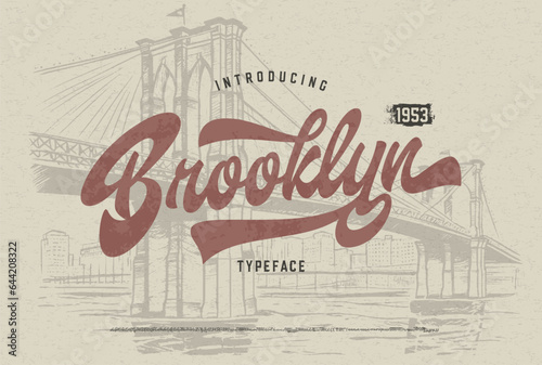 Brooklyn typeface. Original Brush Script Font. Vector Illustration.