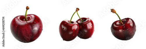 Set of Cherry fruit isolated on transparent background. Concept of healthy fruit and fruit.