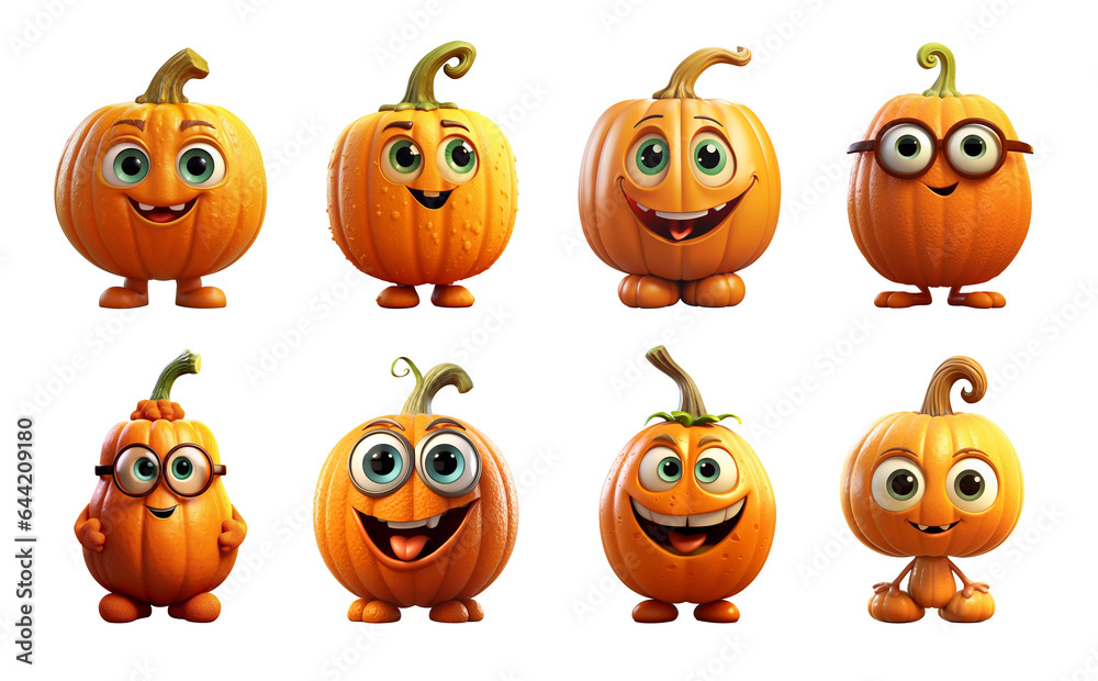 Cute Halloween Pumpkins Happy Cartoon Characters Set Cute Halloween Pumpkins Happy Cartoon Characters Set