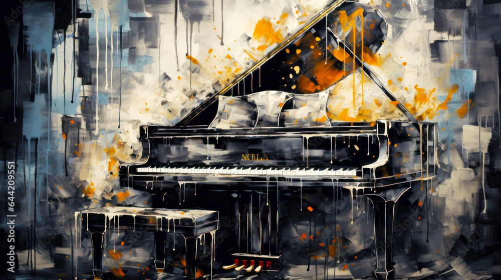 Painting of grand piano in watercolor style. Abstract background. Ai generative.