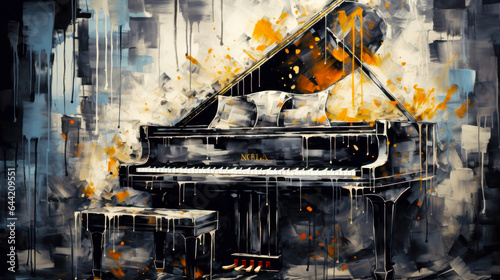 Painting of grand piano in watercolor style. Abstract background. Ai generative.