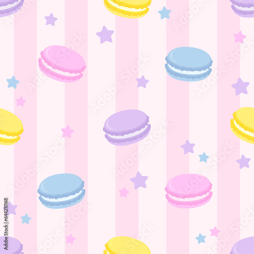 繋がるシームレス素材 / ピンクストライプのかわいいマカロンの背景