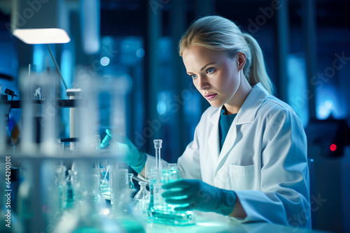 Attractive female scientist working in a laboratory. Science