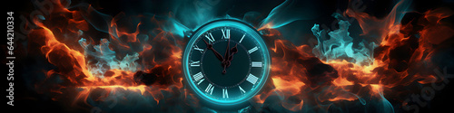 Background of an Illuminated Clock with Smoke