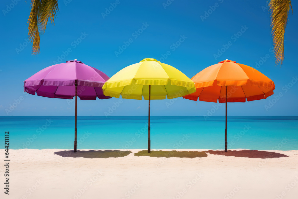 Vibrant Beach Parasols Against Crystal-Clear Waters