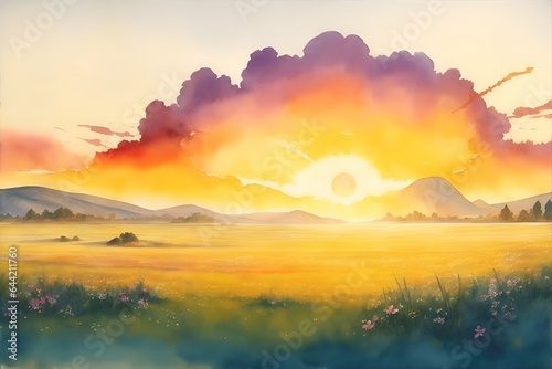 Apocalipse landscape with beautiful flowers. AI generated illustration © vector_master