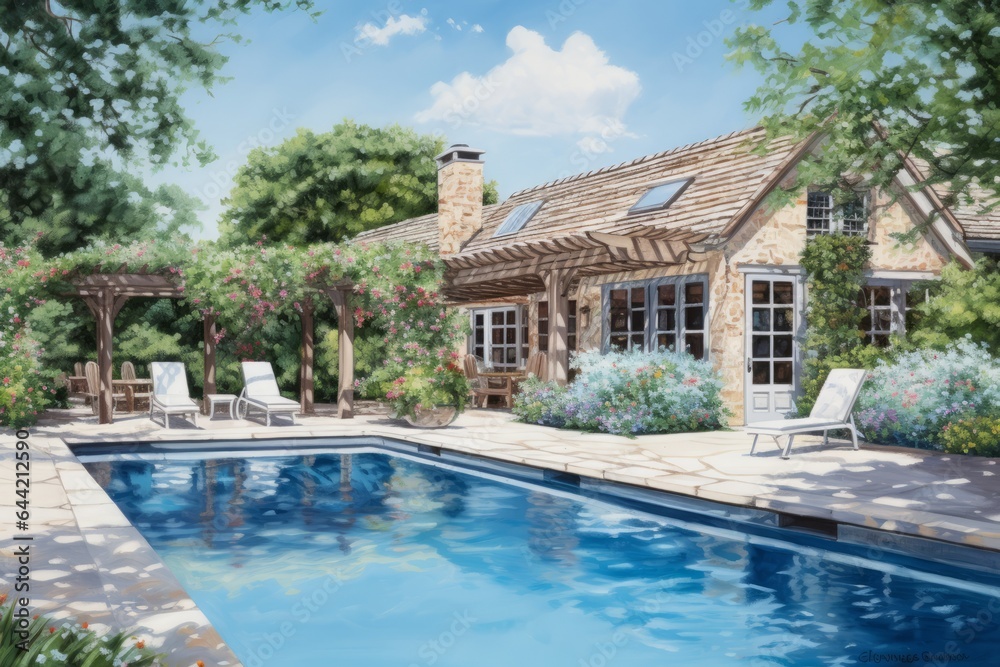 Country House with Lap Outdoor Pool - AI Generated