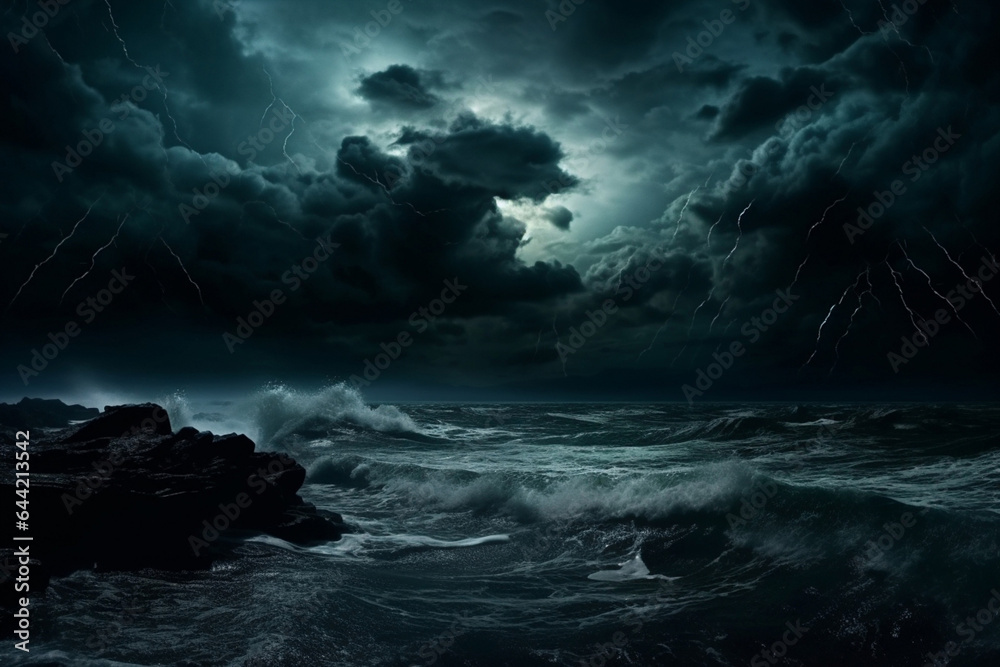 Weather water nature storm sky sea ocean seascape clouds dark - obrazy, fototapety, plakaty 