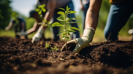 men are planting trees and watering them to help increase oxygen in the air and reduce global warming, Save world save life and Plant a tree