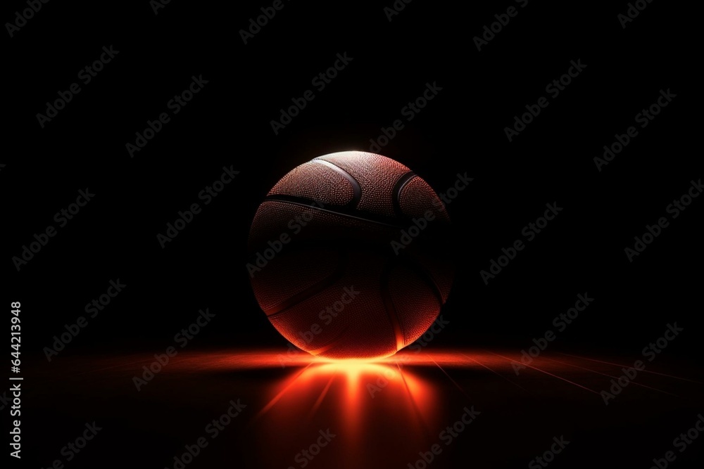 Black background with illuminated basketball. Generative AI