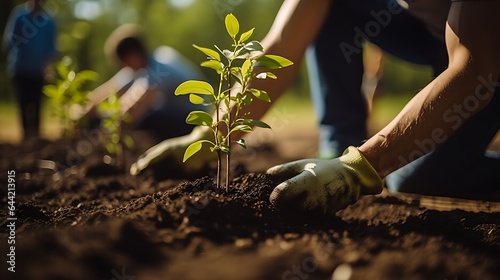 men are planting trees and watering them to help increase oxygen in the air and reduce global warming, Save world save life and Plant a tree