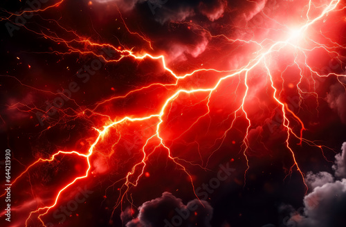 Red lightning flash with red and yellow color, textured surface layers, poster, electric.