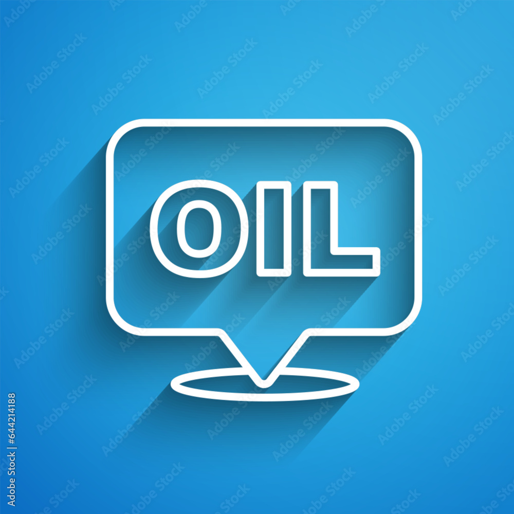 White line Word oil icon isolated on blue background. Long shadow. Vector White line Word oil icon isolated on blue background. Long shadow. Vector
