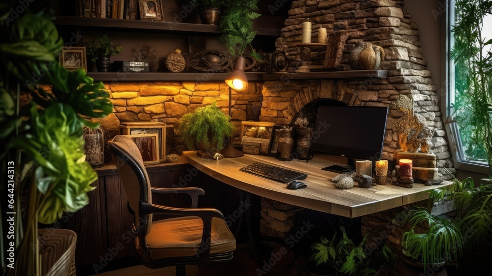 Inspiring office interior design Rustic style Office featuring Cozy atmosphere architecture. Generative AI AIG 31.