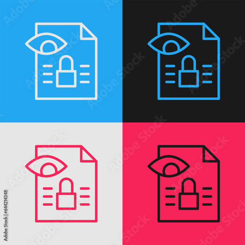Pop art line Journalistic investigation icon isolated on color background. Financial crime, tax evasion, money laundering, corruption. Vector