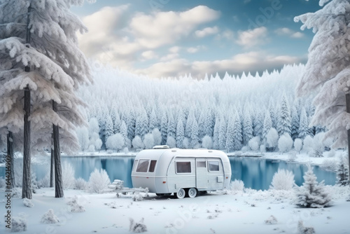 Winter Camper Adventures by the Snowy Lake