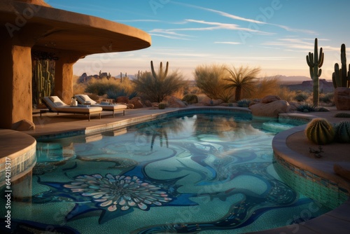 Desert Oasis with Palm-Fringed Outdoor Pool - AI Generated © ArquitecAi
