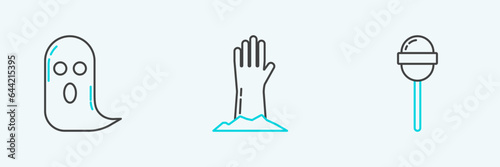 Set line Lollipop, Ghost and Zombie hand icon. Vector