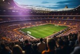 Football stadium with fans and crowd of people. Blurred background. World Cup Concept. Football Concept With a Copy Space. Soccer Concept With a Space For a Text.