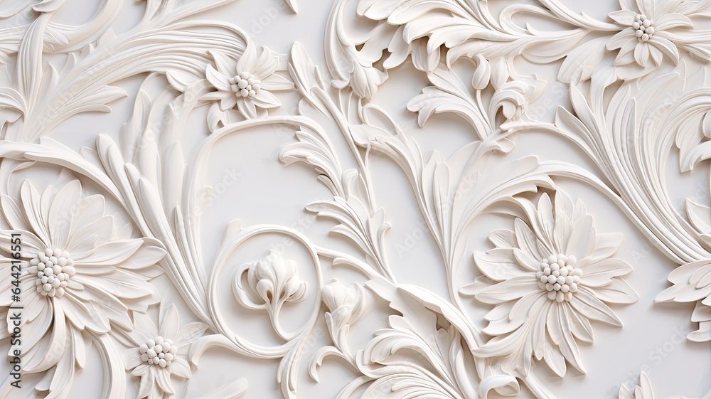 a stucco floral pattern on a wall within an elegantly decorated room. The image highlights the pattern's role in enhancing interior aesthetics. SEAMLESS PATTERN. SEAMLESS WALLPAPER. a stucco floral pattern on a wall within an elegantly decorated room. The image highlights the pattern's role in enhancing interior aesthetics. SEAMLESS PATTERN. SEAMLESS WALLPAPER.