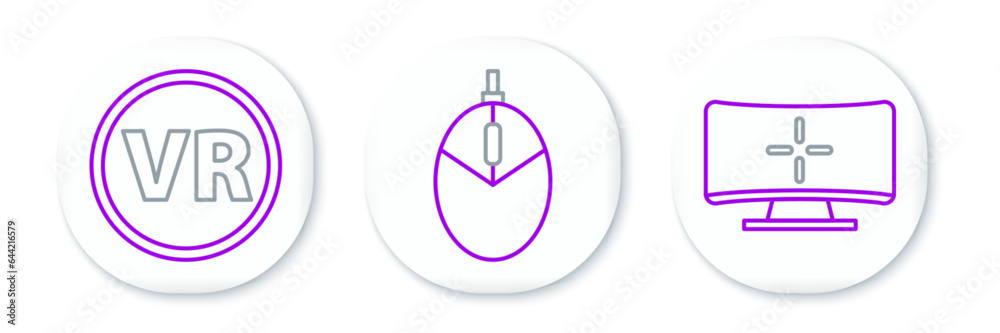Set line Computer monitor, Virtual reality glasses and mouse gaming icon. Vector Set line Computer monitor, Virtual reality glasses and mouse gaming icon. Vector
