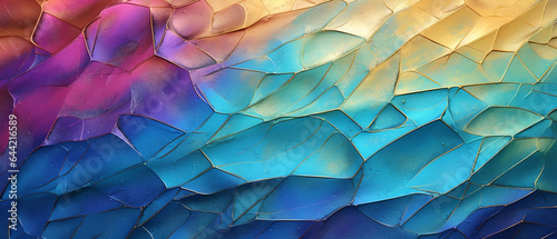 Kolorowa tęczowa mozaika - olej na płótnie. Różne kształty tworzą wzorek, strukturę. 