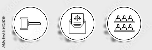 Set line Jurors, Judge gavel and Subpoena icon. Vector