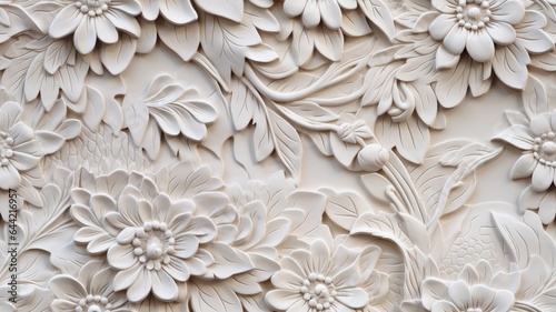 a stucco floral pattern on a wall within an elegantly decorated room. The image highlights the pattern's role in enhancing interior aesthetics. SEAMLESS PATTERN. SEAMLESS WALLPAPER.