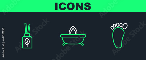 Set line Foot massage, Aroma diffuser and candle icon. Vector