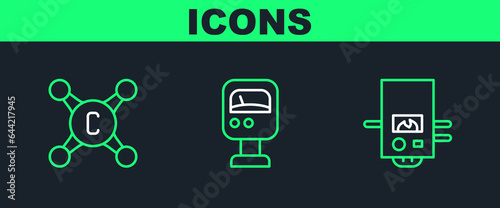 Set line Gas boiler, Water tap and Pressure water meter icon. Vector