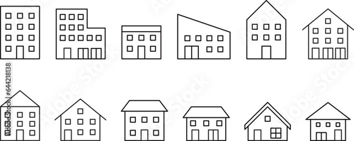 シンプルな建物のアイコンセット　線画