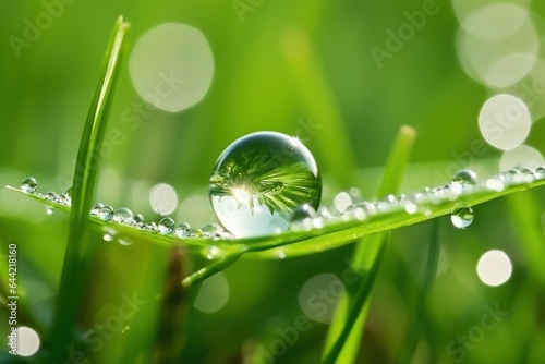Dew drops on grass close-up