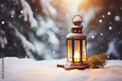 Christmas Lantern On Snow With Fir Branch © Оксана Олейник