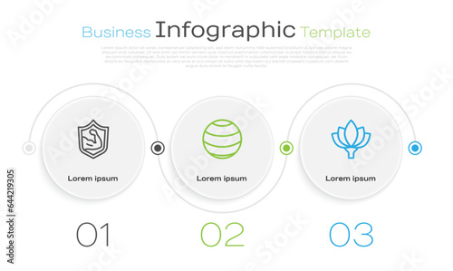 Set line Bodybuilder muscle, Fitness ball and Lotus flower. Business infographic template. Vector