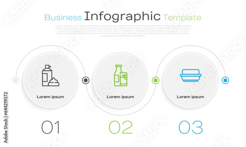 Set line Whipped cream in bottle, Bottle milk and glass and Butter butter dish. Business infographic template. Vector
