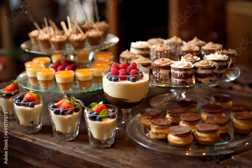Delectable desserts and sweet. Catering buffet with different desserts and desserts. Dessert bar