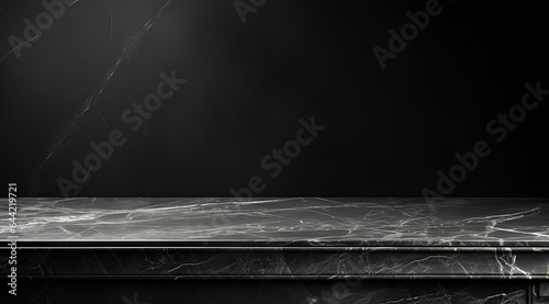 Empty table marble black countertop on black wall background. High quality photo © MOUNSSIF