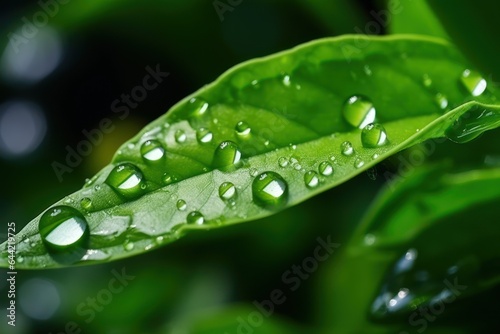Dew drops on leaves close-up