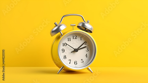Retro old vintage alarm clock on a bright yellow background
